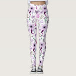 Elegant Pink and Purple Flower Pattern Leggings<br><div class="desc">Watercolor pattern of pink and purple flowers with green leaves on a white background. The floral design is delicate and charming,  creating a soft,  artistic feel.</div>