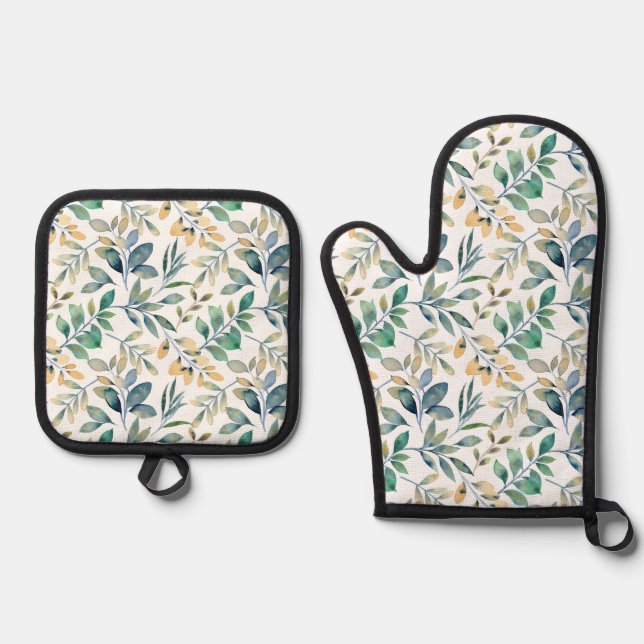 Elegant Pink and Purple Flower Pattern Oven Mitt & Pot Holder Set (Front)