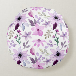 Elegant Pink and Purple Flower Pattern Round Pillow