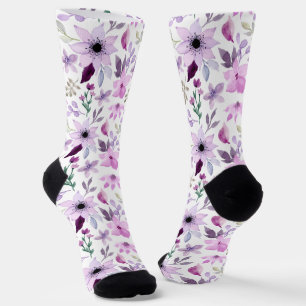 Elegant Pink and Purple Flower Pattern Socks