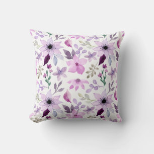 Elegant Pink and Purple Flower Pattern Throw Pillow