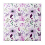 Elegant Pink and Purple Flower Pattern Tile<br><div class="desc">Watercolor pattern of pink and purple flowers with green leaves on a white background. The floral design is delicate and charming,  creating a soft,  artistic feel.</div>