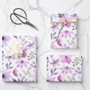 Elegant Pink and Purple Flower Pattern Wrapping Paper Sheet