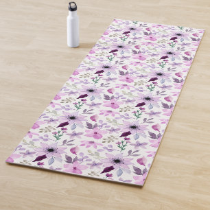 Elegant Pink and Purple Flower Pattern Yoga Mat