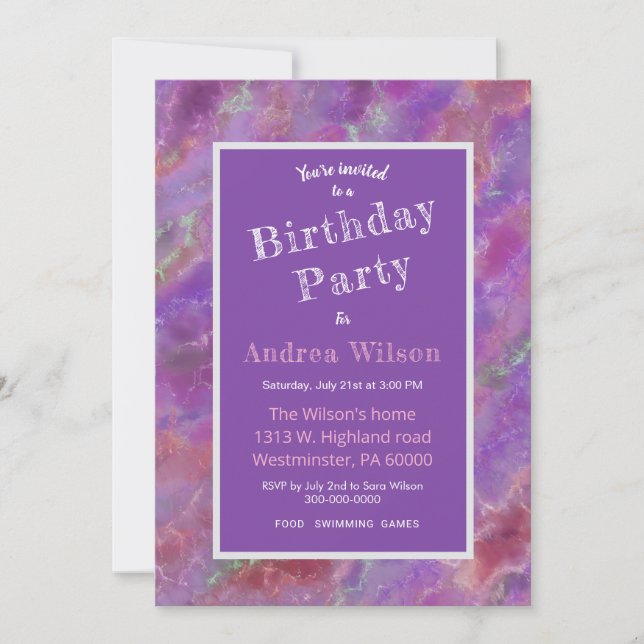 Elegant Pink And Purple Marble Invitation (Front)