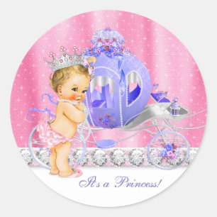 Elegant Pink and Purple Princess Baby Shower Classic Round Sticker
