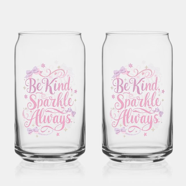 Elegant Pink and Purple Sparkle Script Can Glass (Front)