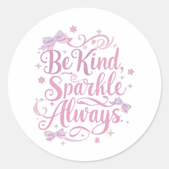 Elegant Pink and Purple Sparkle Script Classic Round Sticker (Front)