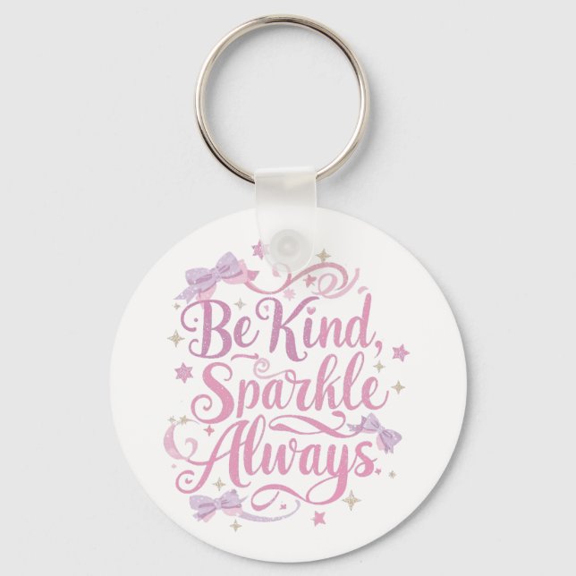 Elegant Pink and Purple Sparkle Script Keychain (Front)