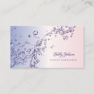 Elegant Pink and Purple Splash Events Bartender Business Card