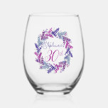Elegant Pink and Purple Wreath 30th Birthday Party Stemless Wine Glass<br><div class="desc">Elegant Pink and Purple 30th Birthday Party Wine Glass This is a special unique elegant pink and purple wreath Birthday Party Wine Glass specially designed for your friends who are turning 30. Personalize this birthday wine glass with their name. Pair this wine glass with a personalized wine label and bottle...</div>