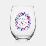 Elegant Pink and Purple Wreath 40th Birthday Party Stemless Wine Glass<br><div class="desc">Elegant Pink and Purple 40th Birthday Party Wine Glass This is a special unique elegant pink and purple wreath Birthday Party Wine Glass specially designed for your friends who are turning 40. Personalize this birthday wine glass with their name. Pair this wine glass with a personalized wine label and bottle...</div>