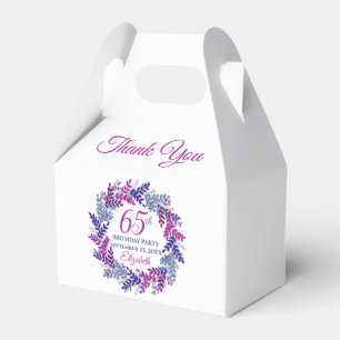 Elegant Pink and Purple Wreath 65th Birthday Party Favor Box