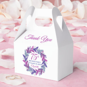 Elegant Pink and Purple Wreath 75th Birthday Party Favor Box