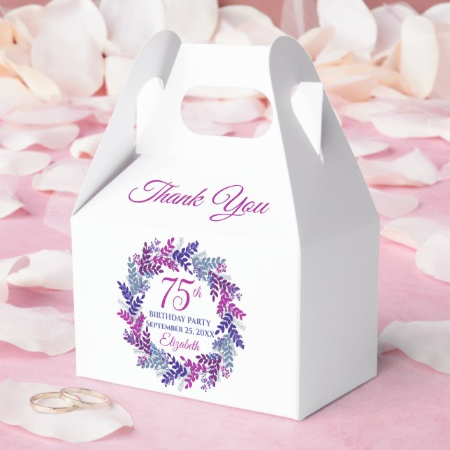 Elegant Pink and Purple Wreath 75th Birthday Party Favor Box (Wedding)