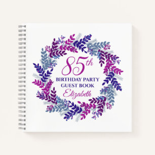 Elegant Pink and Purple Wreath 85th Birthday Party Notebook