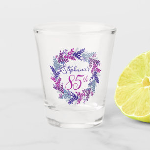 Elegant Pink and Purple Wreath 85th Birthday Party Shot Glass