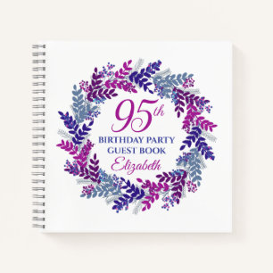 Elegant Pink and Purple Wreath 95th Birthday Party Notebook