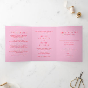 Elegant Pink and Red Classic Wedding Tri-Fold Invitation