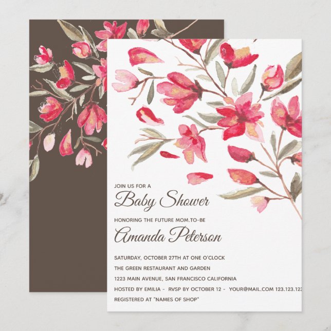 Elegant Pink and Red flowers in bloom  Baby Shower Invitation (Front/Back)