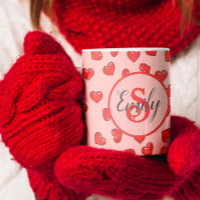 Elegant pink and Red heart pattern monogrammed