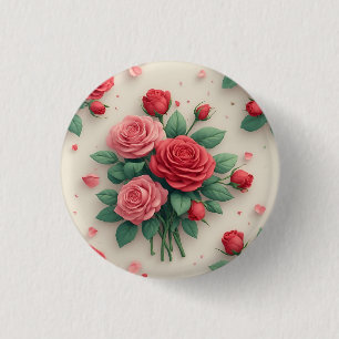 Elegant Pink and Red Rose Bouquets 1 Inch Round Button