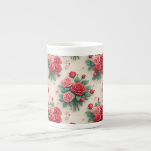 Elegant Pink and Red Rose Bouquets Bone China Mug