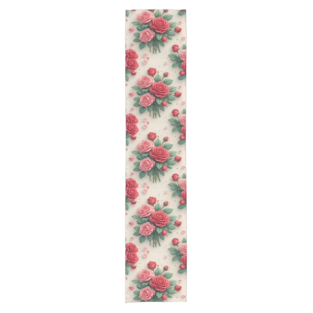 Elegant Pink and Red Rose Bouquets Short Table Runner (Front)