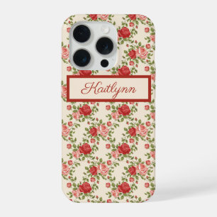 Elegant Pink And Red Roses - Monogrammed   iPhone 15 Pro Case
