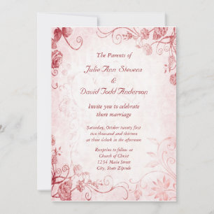 Elegant Pink and Red Vintage Wedding Invitation