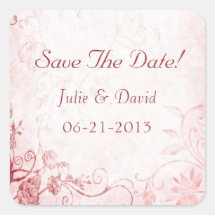 Elegant Pink and Red Vintage Wedding Save The Date Square Sticker