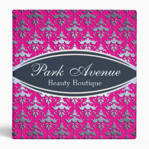 Elegant Pink and Silver Damask Beauty Salon Binder