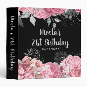 Elegant Pink and Silver Flowers Birthday Party Binder