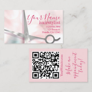 Elegant Pink and Silver Scissors Hairstylist Business Card