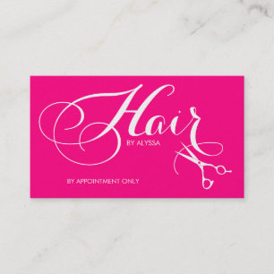 Elegant Pink and Silver Script Hair Stylist Appointment Card