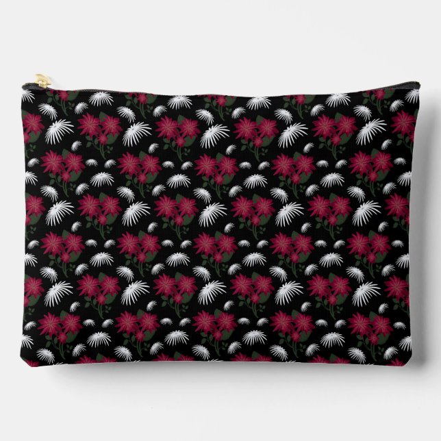 Elegant Pink and White Floral Pattern  Accessory Pouch (Front)
