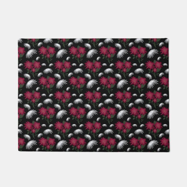 Elegant Pink and White Floral Pattern  Doormat (Front)