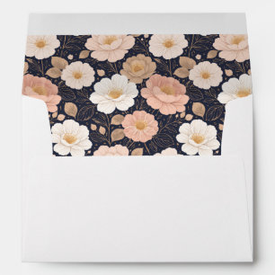 Elegant Pink and White Flowers on Dark Navy Envelope