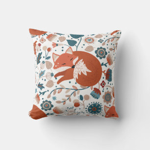 Elegant Pink and White Foliage on Black Background Throw Pillow