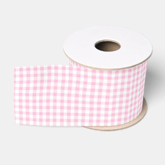 Elegant Pink and White Gingham Pattern Grosgrain Ribbon