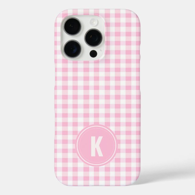 Elegant Pink and White Gingham Pattern Monogram Case-Mate iPhone Case (Back)