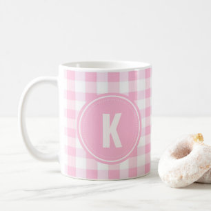 Elegant Pink and White Gingham Pattern Monogram Coffee Mug