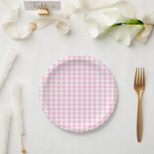 Elegant Pink and White Gingham Pattern  Paper Plate