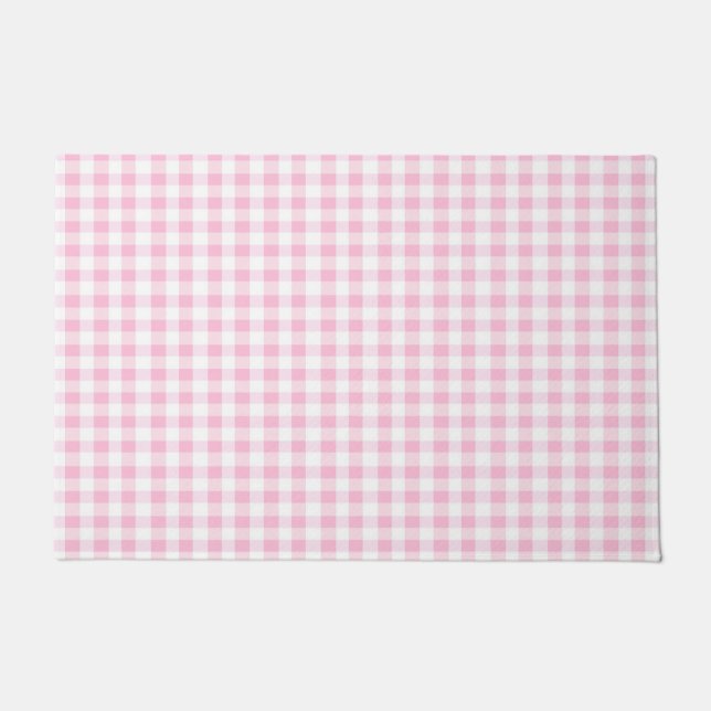 Elegant Pink and White Gingham Pattern Rug (Front)
