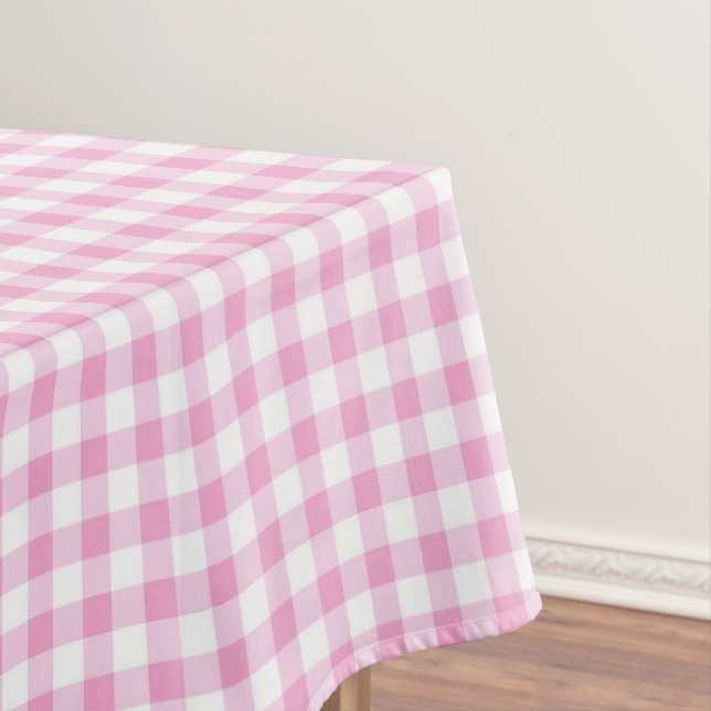 Elegant Pink and White Gingham Pattern  Tablecloth (In Situ)