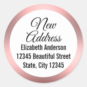Elegant Pink and White New Address Classic Round Sticker
