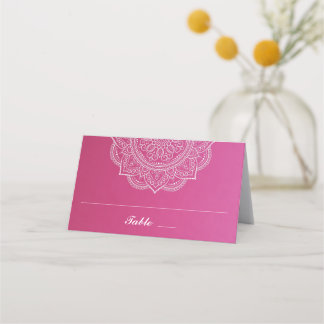 Elegant Pink and White Paisley Indian Wedding Place Card