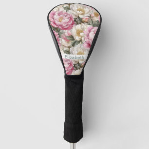 Elegant Pink and White Peony Personalized Golf Head Cover