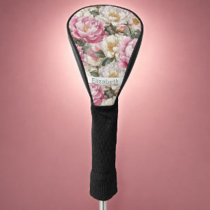 Elegant Pink and White Peony Personalized Golf Head Cover