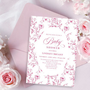 Elegant Pink and White Rose Pattern Baby Shower   Invitation